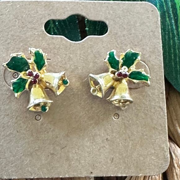 BOGO FREE VTG HOLIDAY BOW BELL EARRINGS - Picture 3 of 4
